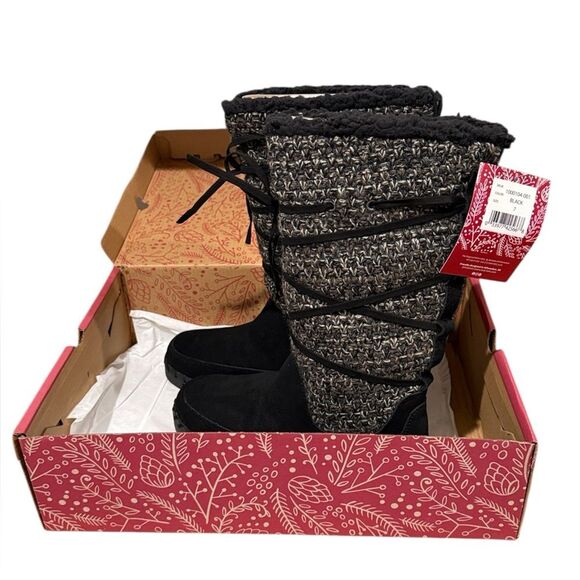 MUK LUKS Black Suede NWT winter boots memory foam insoles size 7 - Picture 1 of 9